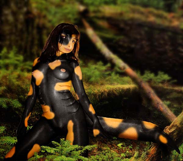 breasts female forest gills newt photo_manipulation photomorph salamander scalie silverfish solo tree