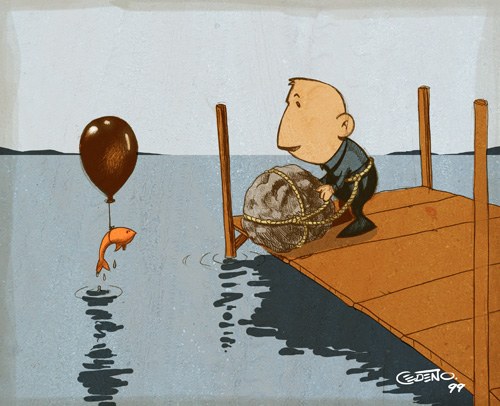 1999 allan_cedeno an_hero balloon depressing fish human ocean pier rock seaside suicide suspension