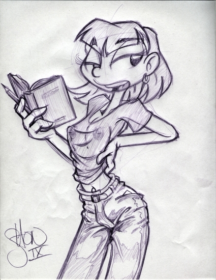 book breasts female human midriff not_furry pants pencil piercing shon_howell sketch skimpy solo translucent