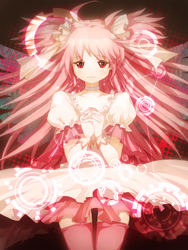 alternate_costume avri gloves hands_clasped kaname_madoka long_hair mahou_shoujo_madoka_magica own_hands_together pink_eyes pink_hair praying solo spoilers tears thigh_gap thighhighs two_side_up ultimate_madoka white_gloves wings zettai_ryouiki