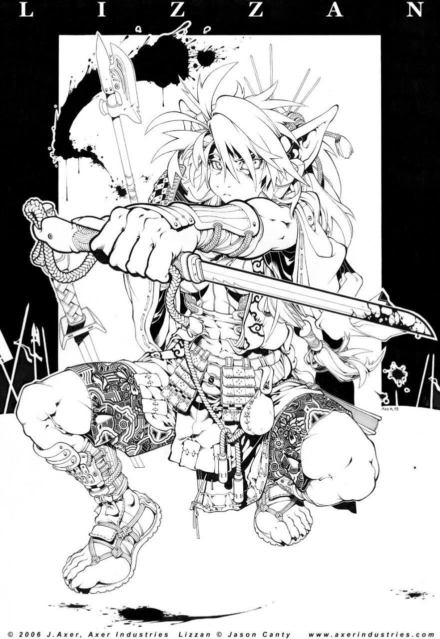 armor blood combat female j_axer lizard lizzan ninja polearm scalie spear sword weapon