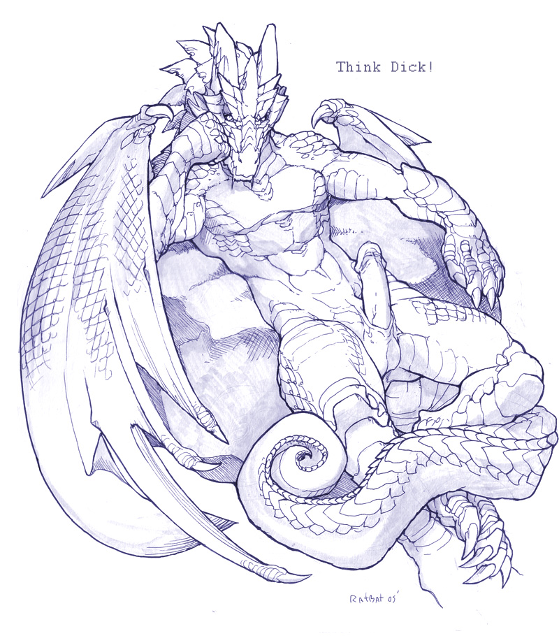 balls claws dragon erection horns looking_at_viewer male muscles nude penis ratbat reptile scalie sitting solo tail thick_penis wings