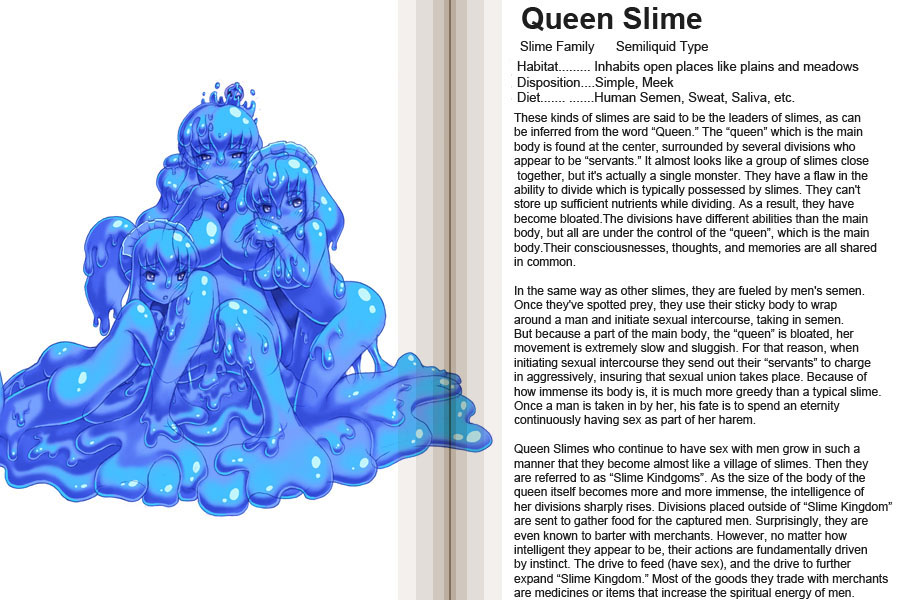 blue breasts female goo_girl kenkou_kurosu looking_at_viewer monster_girl_profile queen_slime slime solo