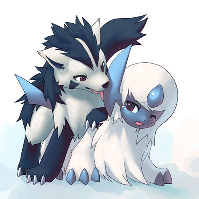 absol all_fours ambiguous_gender claws doggy_position face_markings from_behind licking mightyena one_eye_closed pikohammer pok&eacute;mon red_eyes sex tongue