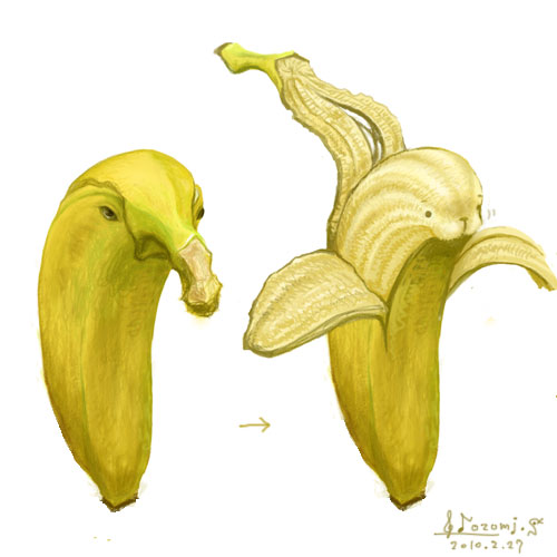 banana before_after bird f-nezumi food fruit lowres no_humans original shibuya_nozomi simple_background transformation what