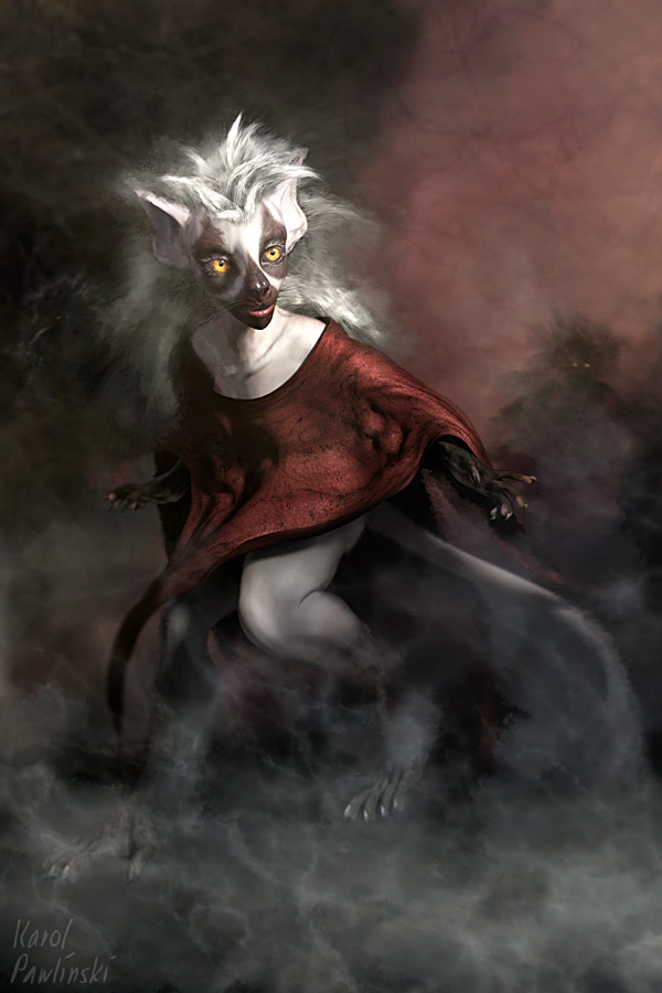 3d female hairless karol_pawlinski lemur photorealism portrait red robe solo wraith