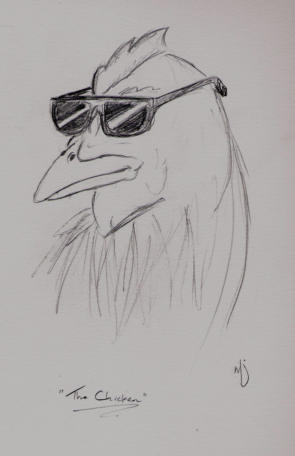 avian bird black_and_white chicken deal_with_it eyewear glasses monochrome sketch sunglasses unknown_artist