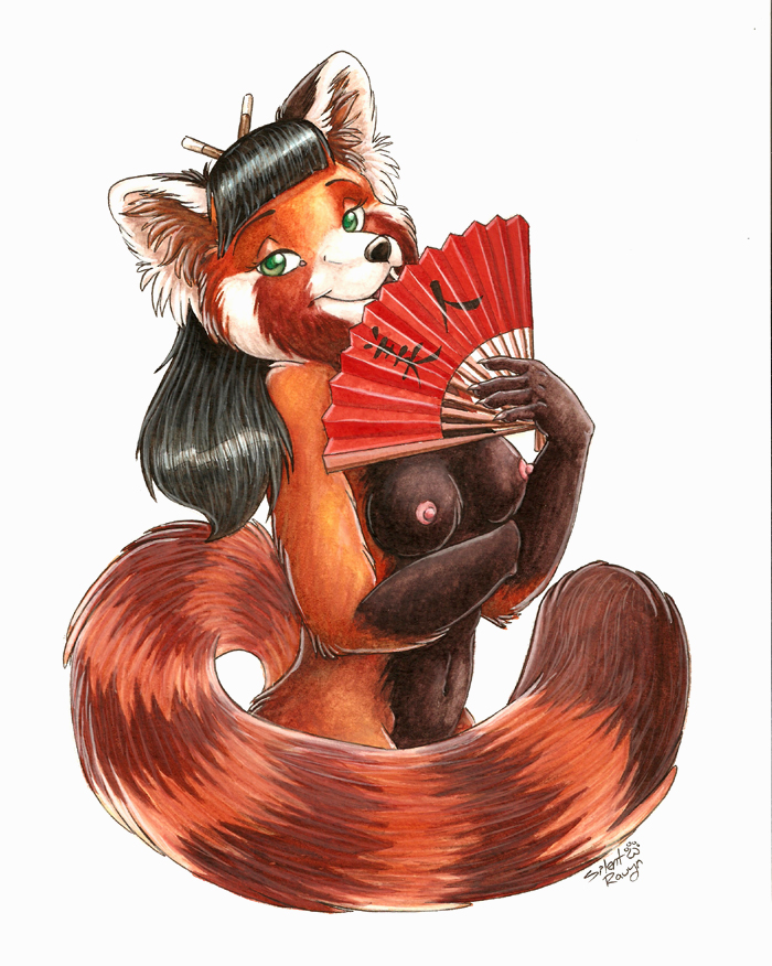 breasts chinese_text fan female han_characters nude red_panda silentravyn solo