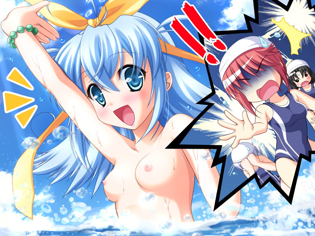 alto_seneka blue_eyes blue_hair breasts game_cg korone_(natsuiro_penguin) natsuiro_penguin nipples topless water