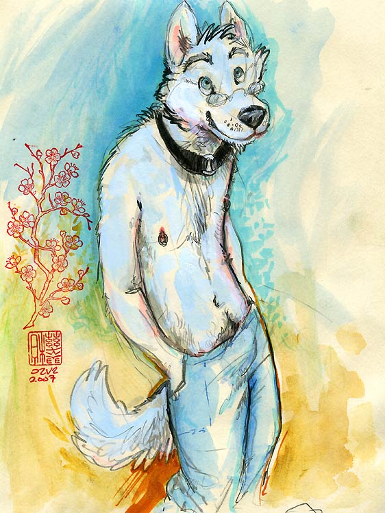 anthro body_hair canine collar dog happy_trail java male mammal pubes solo topless