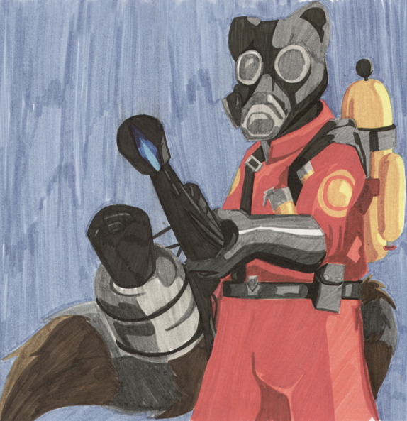 dbruin gas_mask male pyro_(team_fortress_2) raccoon solo team_fortress_2