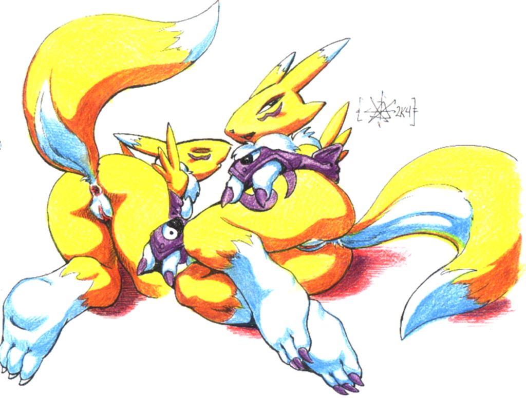 2004 anus ass_up butt canine digimon eyes_closed female fox looking_at_viewer on_side pussy raised_tail renamon sawblade tail