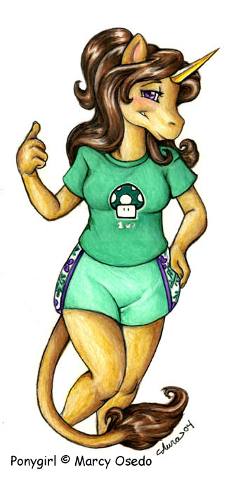 1up aura_(character) aura_moser equine female green solo thumbs_up unicorn