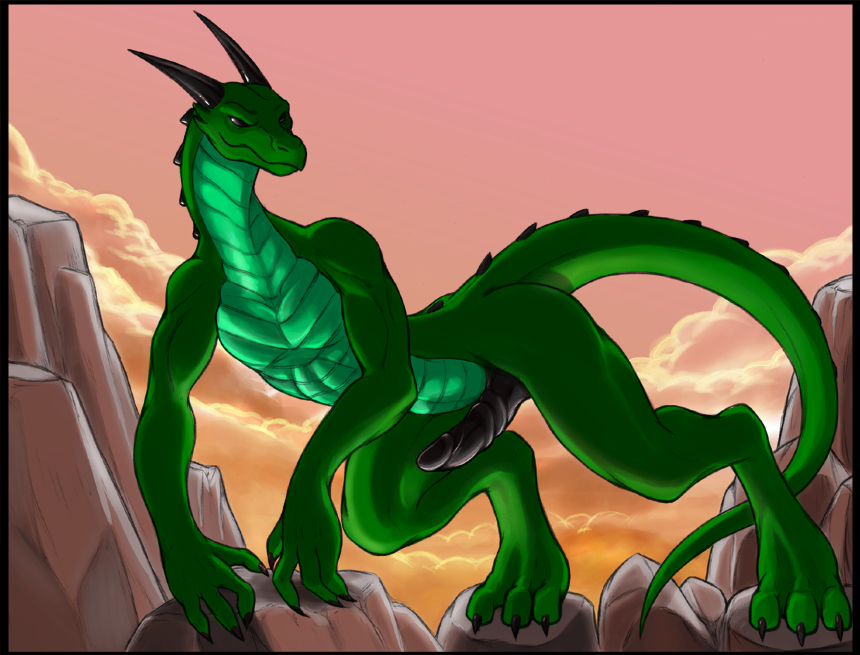 dragon green horns male matt_burt nude ribbed scalie solo