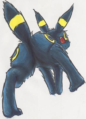 all_fours ambiguous_gender black butt markings pok&eacute;mon red_eyes solo surprised umbreon 絶対絶命