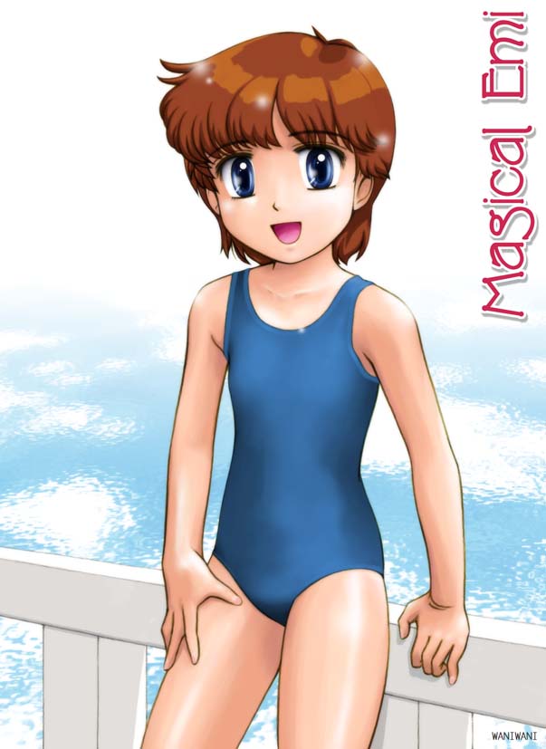 80s brown_hair child flat_chest kazuki_mai loli magical_girl mahou_no_star_magical_emi oldschool swimsuit