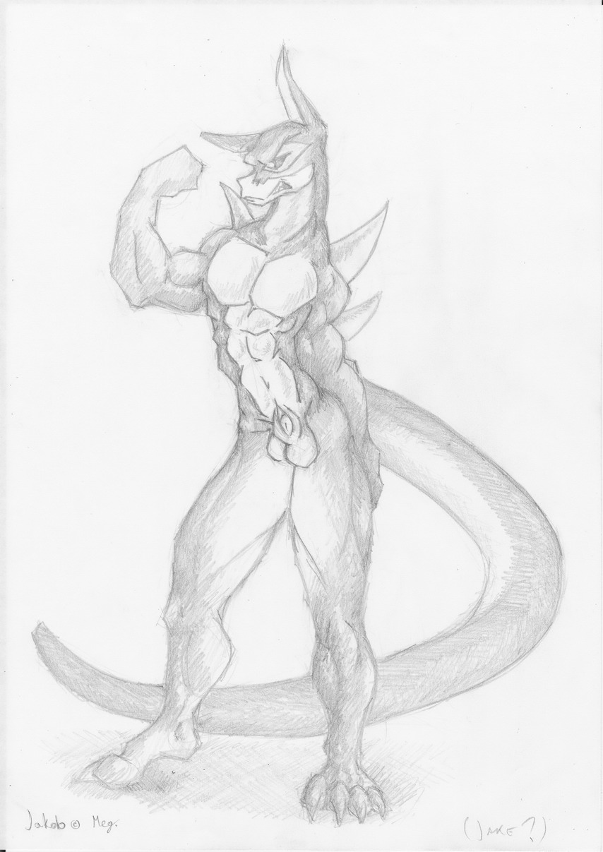 balls claws dragon fangs male megan muscles nude penis pointy_ears reptile scalie sketch solo spikes standing tail
