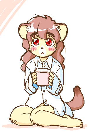 cup feline female kin-shun mammal plain_background shirt solo white_background