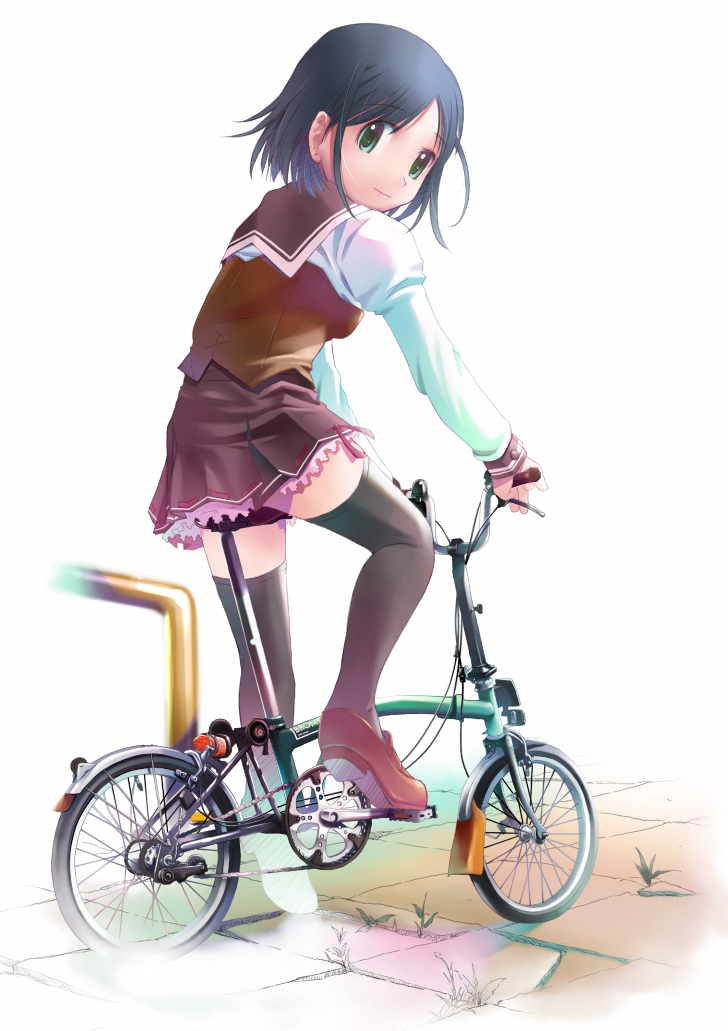 bicycle ground_vehicle hiyoko_touna original school_uniform serafuku solo thighhighs zettai_ryouiki