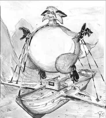 airship alex_raccoon balloon canine fox greyscale inflation mammal monochrome mountain ship valley