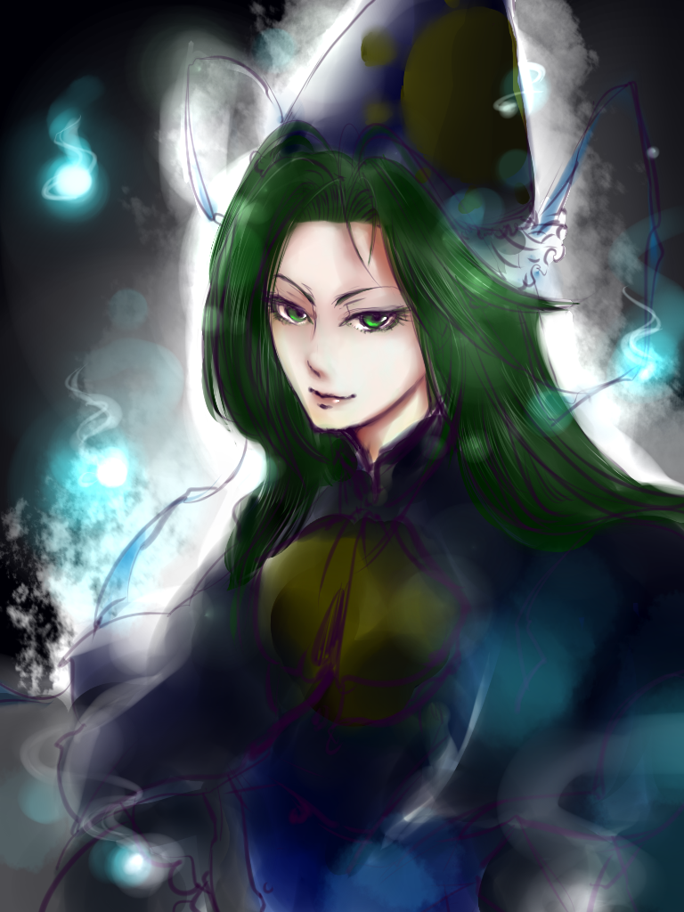 bad_id bad_pixiv_id green_eyes green_hair hat lips long_hair masamune_(eight5050) mima solo touhou touhou_(pc-98) wizard_hat