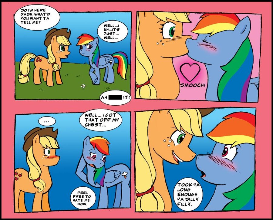 applejack_(mlp) blush cute equine female feral friendship_is_magic horse kissing lesbian my_little_pony rainbow_dash_(mlp) shy smootch