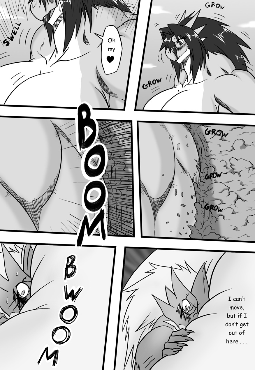 big_breasts blush breast_grab breasts comic day_with_dna dragon english_text female forest greyscale growth hair huge_breasts male monochrome muscles muscular_female ryuakira sitting text tree wood