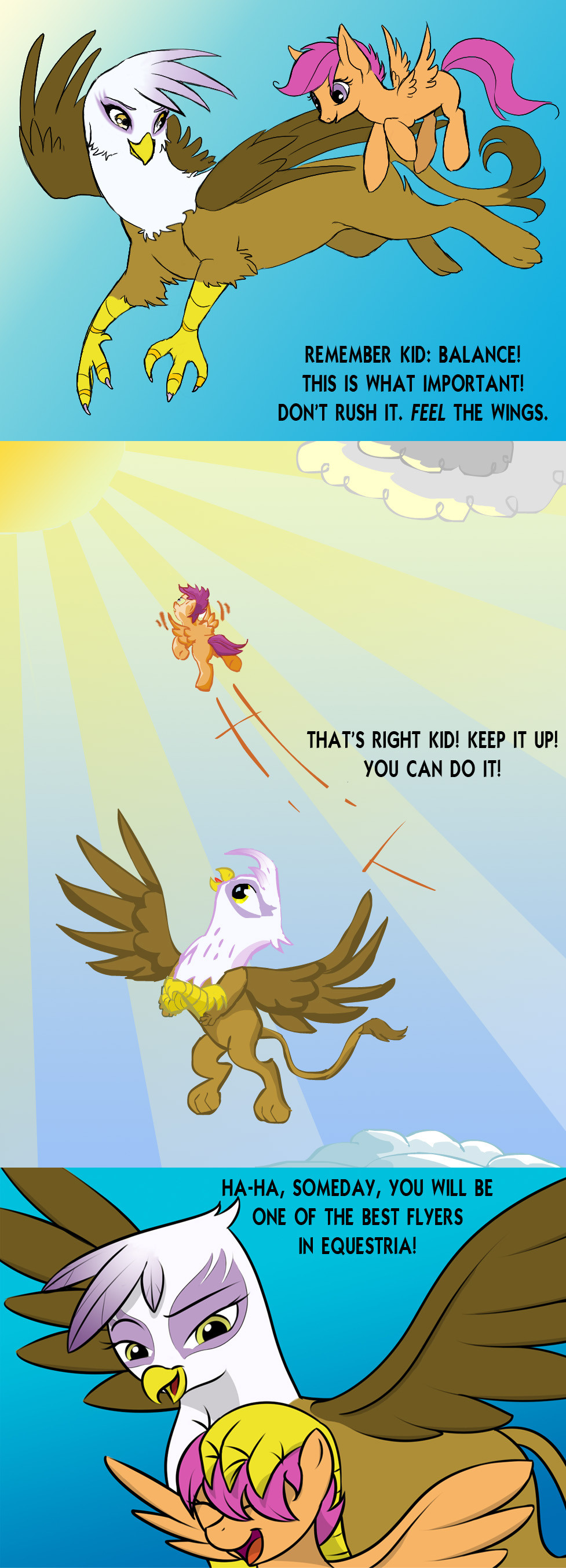 comic cub equine female feral friendship_is_magic gilda_(mlp) gryphon mammal my_little_pony pegasus scootaloo_(mlp) training unknown_artist wings young
