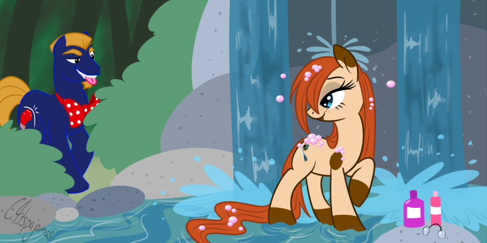 equine female friendship_is_magic horse male mammal my_little_pony pony sarcatsic_(artist) voyeur water waterfall