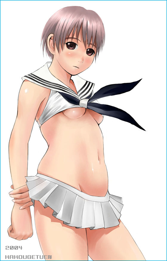breasts mimura_kaoru original school_uniform serafuku skirt small_breasts solo underboob undersized_clothes