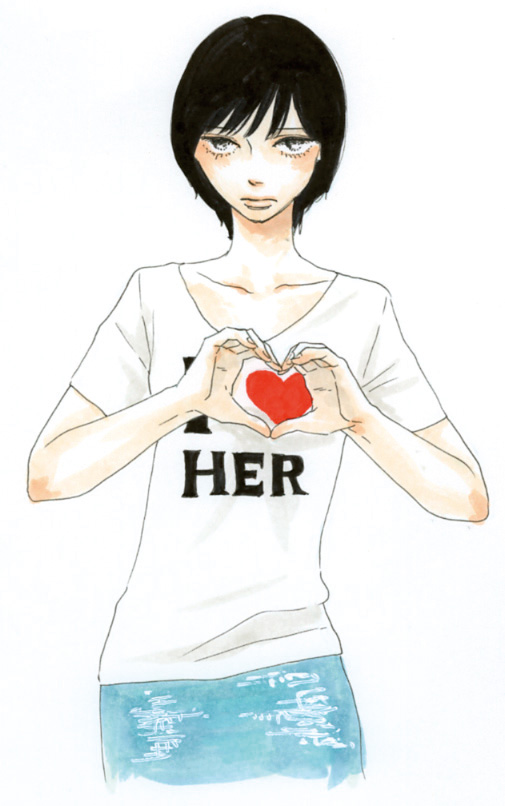 heart love,_hate,_love. shirt short_hair skirt t-shirt yamashita_tomoko