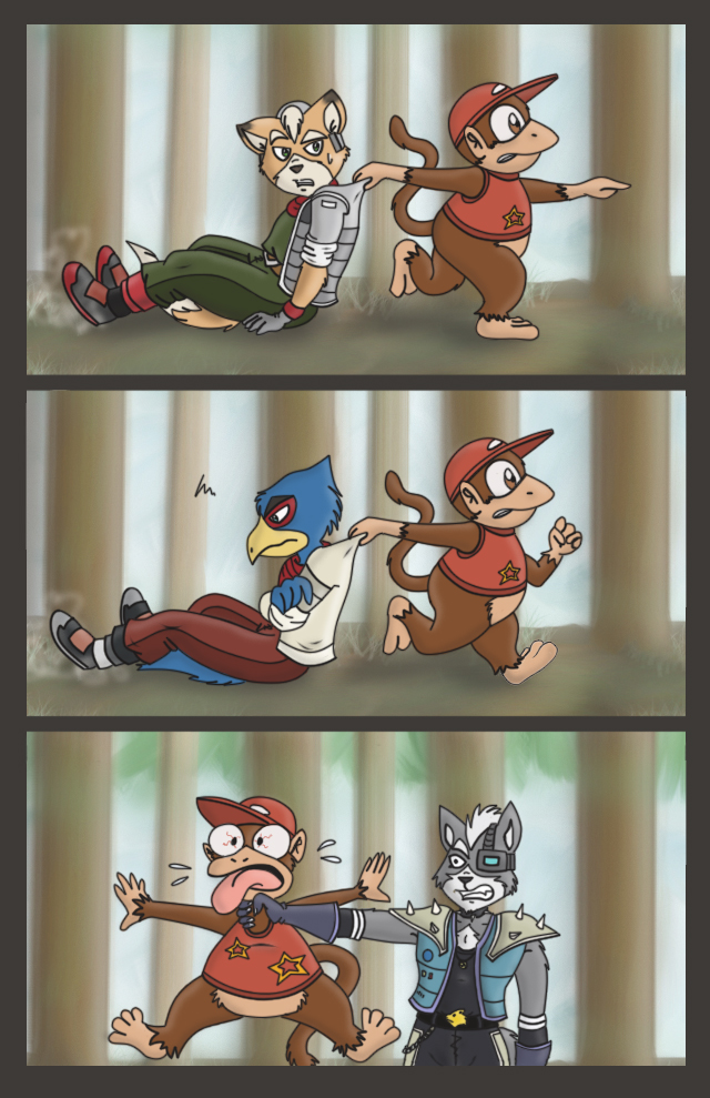 bird canine comic diddy_kong falco_lombardi fox fox_mccloud humor humour mammal nintendo star_fox super_smash_bros unknown_artist video_games wolf wolf_o'donnell wolf_o'donnell