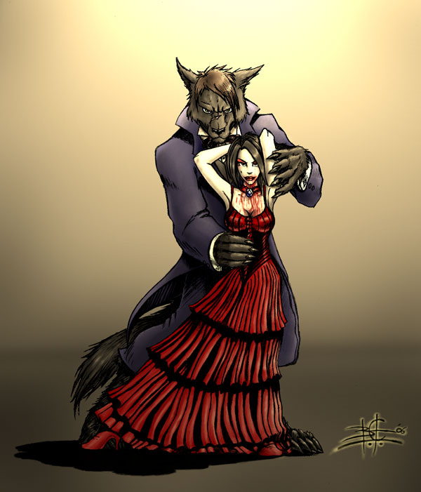 1behemoth1_(artist) anthro ballroom blood canine dress duo female jewelry jewerly male mammal suit undead vampire were werewolf wolf