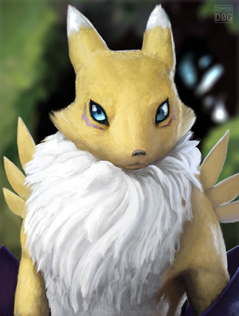 canine chest_tuft digimon face_markings facial_markings fox fur looking_at_viewer mammal markings realistic renamon solo tuft zombie-d0g