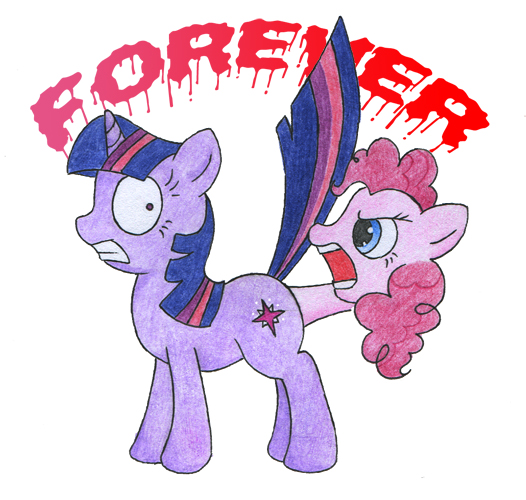 blue_eyes dormant_otter english_text equine female feral forever friendship_is_magic fur hair horn horse mammal meme my_little_pony pink_fur pink_hair pinkie_pie_(mlp) pinkie_pie_out_of_fucking_nowhere plain_background pony purple_eyes purple_hair raised_tail text twilight_sparkle_(mlp) unicorn what white_background