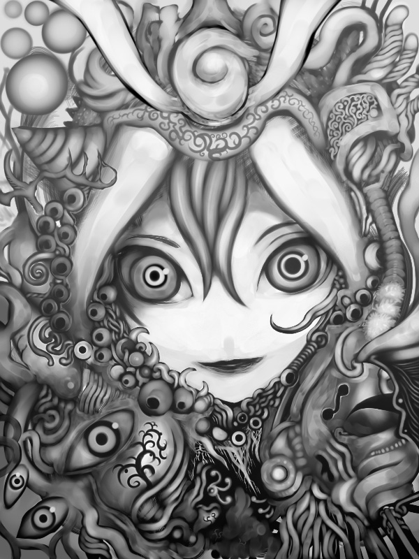 bad_id bad_pixiv_id cong1991 eyes face greyscale monochrome original solo surreal