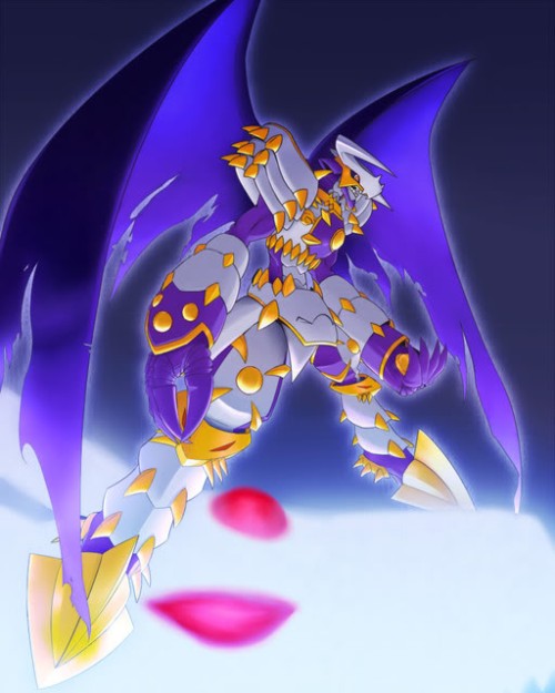 armor claws digimon dynasmon full_armor horns monster no_humans red_eyes royal_knights solo teeth wings