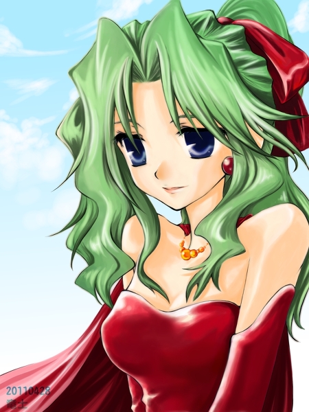 blue_eyes breasts elbow_gloves female final_fantasy final_fantasy_v final_fantasy_vi gloves gradient gradient_background green_hair long_hair outdoors pixiv_thumbnail resized sky solo tina_branford