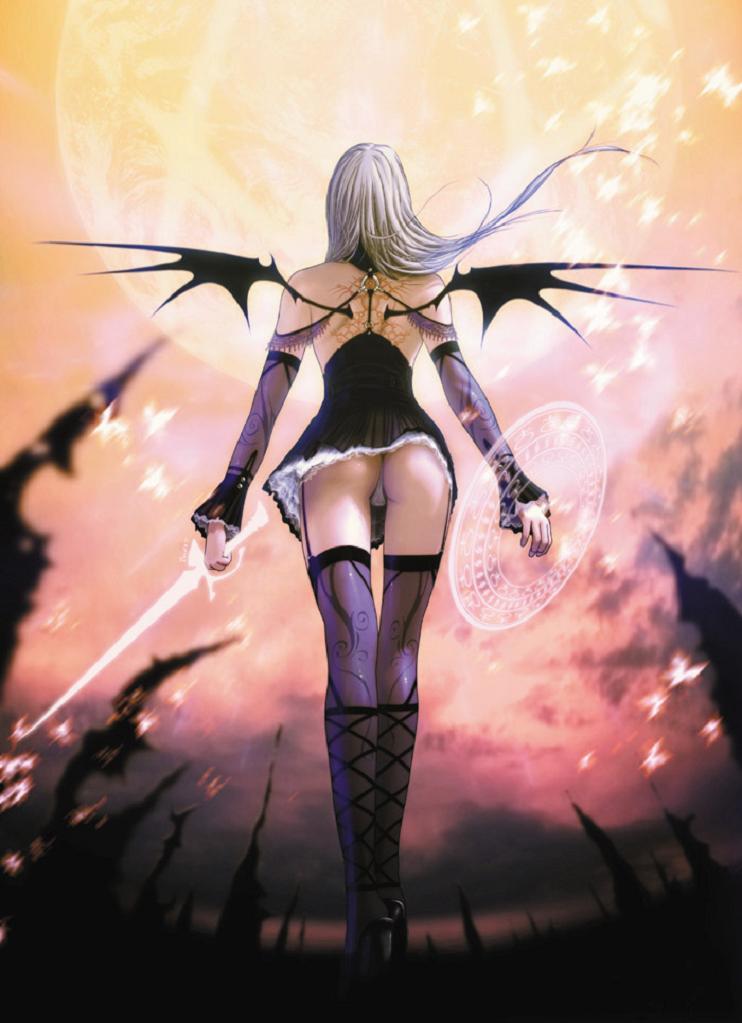 ass copyright_request duplicate panties pantyshot randis resized silver_hair solo sword thighhighs underwear upscaled weapon wings