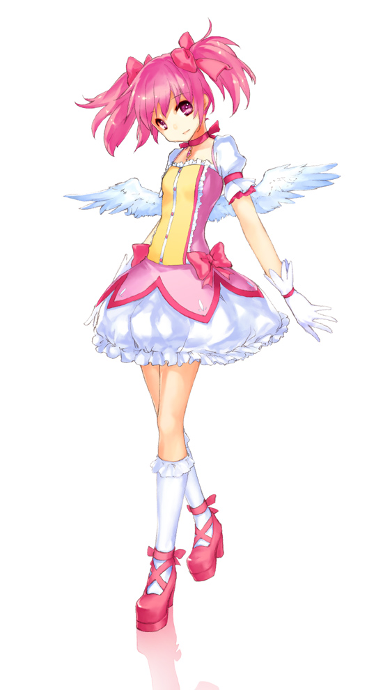 gloves kaname_madoka magical_girl mahou_shoujo_madoka_magica pink_eyes pink_hair shoes short_hair solo twintails wings zukan