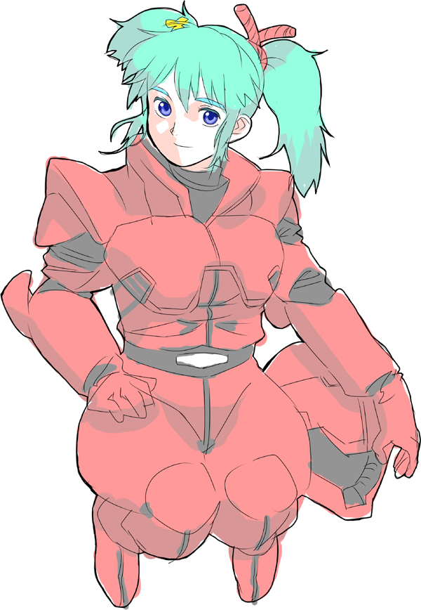aqua_hair blue_eyes char's_counterattack char's_counterattack gundam helmet pilot_suit quess_paraya r3 space_suit twintails uneven_twintails