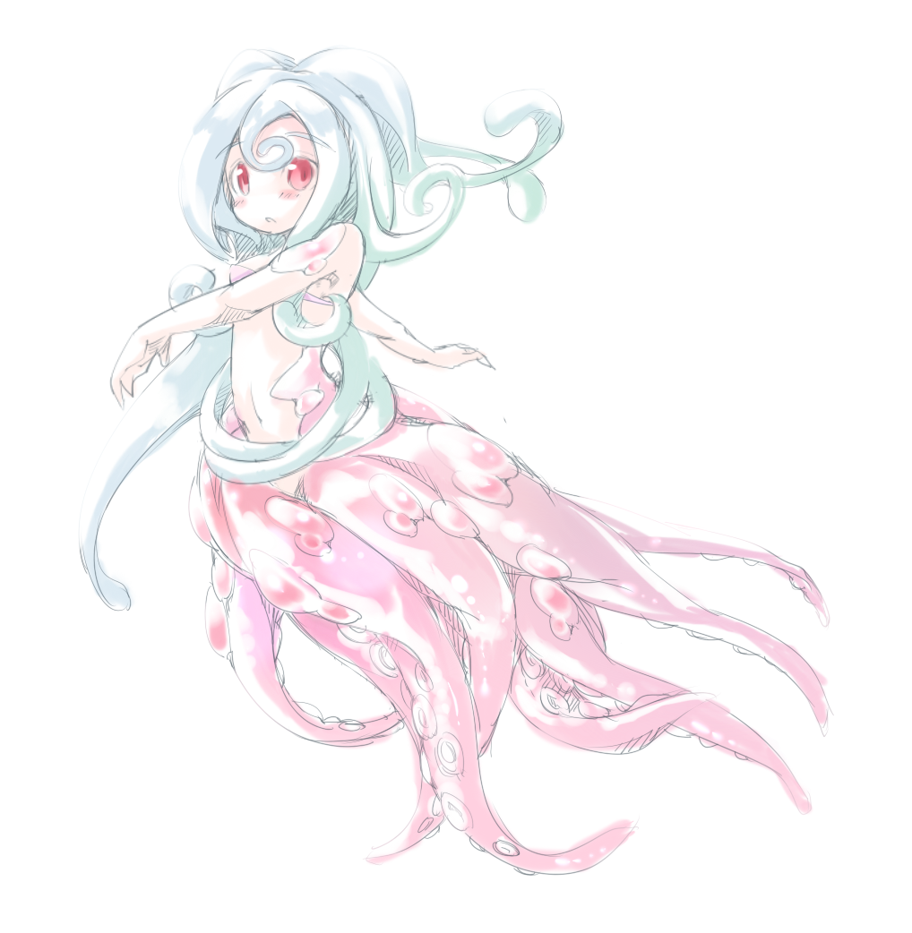 blue_hair frfr monster_girl octopus red_eyes scylla tentacle tentacle_girl