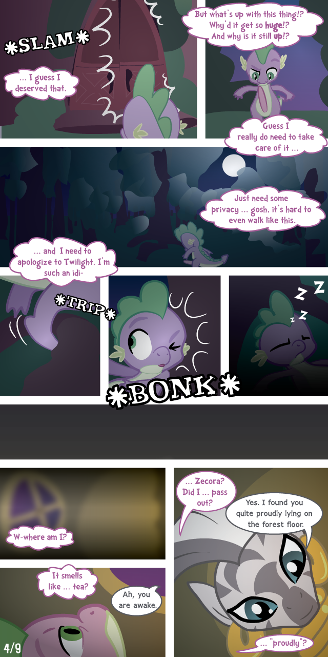 dialog dialogue dragon duo equine erection female feral forest friendship_is_magic horse male mammal my_little_pony penis pony scalie sleeping smile spike_(mlp) straight syoee_b text tree wood young zebra zecora_(mlp)