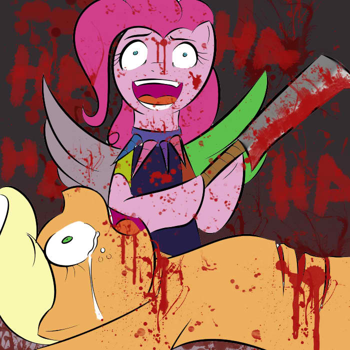 applejack_(mlp) blood compression_artifacts crazy crying cupcakes_(mlp_fanfic) equine female friendship_is_magic gore horse machete my_little_pony pinkie_pie_(mlp) pony tears unknown_artist