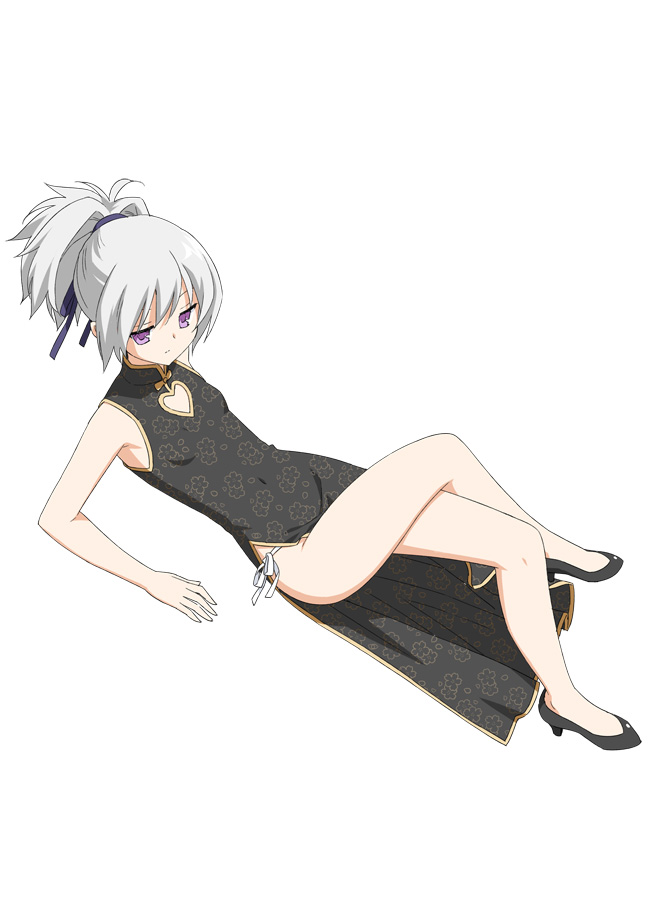 bad_id bad_pixiv_id china_dress chinese_clothes darker_than_black dress full_body heart_cutout no_socks peko ponytail shoes simple_background solo yin