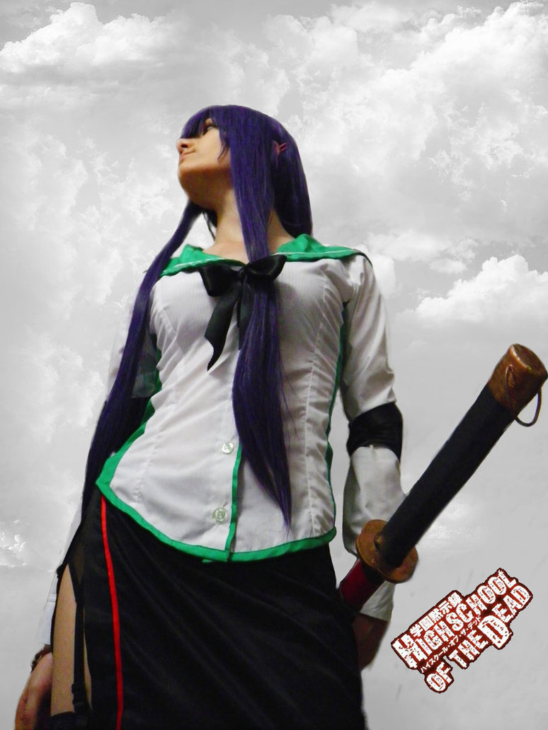 busujima_saeko cosplay highschool_of_the_dead katana of photo purple_hair sword weapon