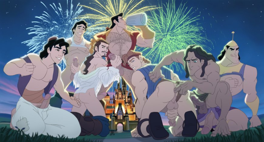 aladdin beauty_and_the_beast crossover disney gaston hercules kronk pirates_of_the_caribbean prince_eric tarzan the_emperor's_new_groove the_little_mermaid will_turner