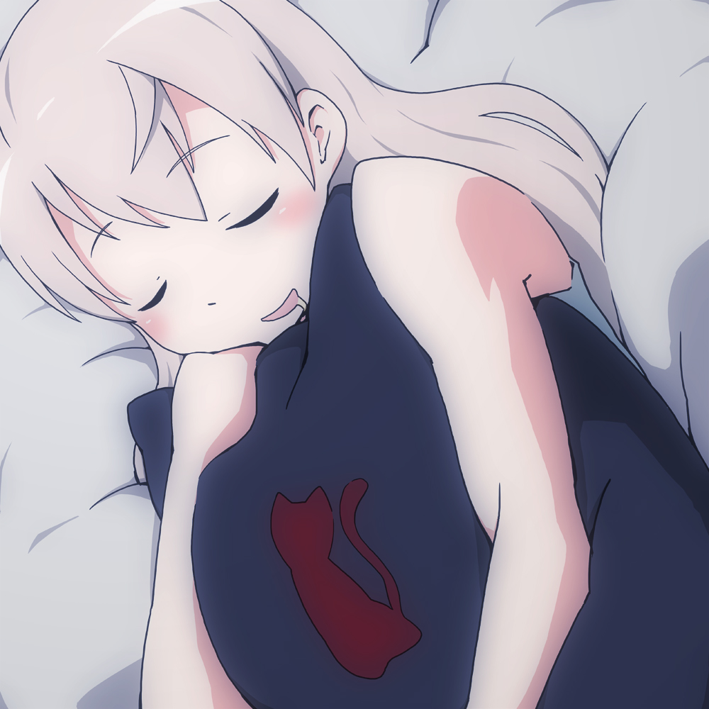 bare_shoulders bed blonde_hair blush closed_eyes eila_ilmatar_juutilainen face kuraya_7 long_hair lying open_mouth pillow pillow_hug saliva sleeping solo strike_witches world_witches_series