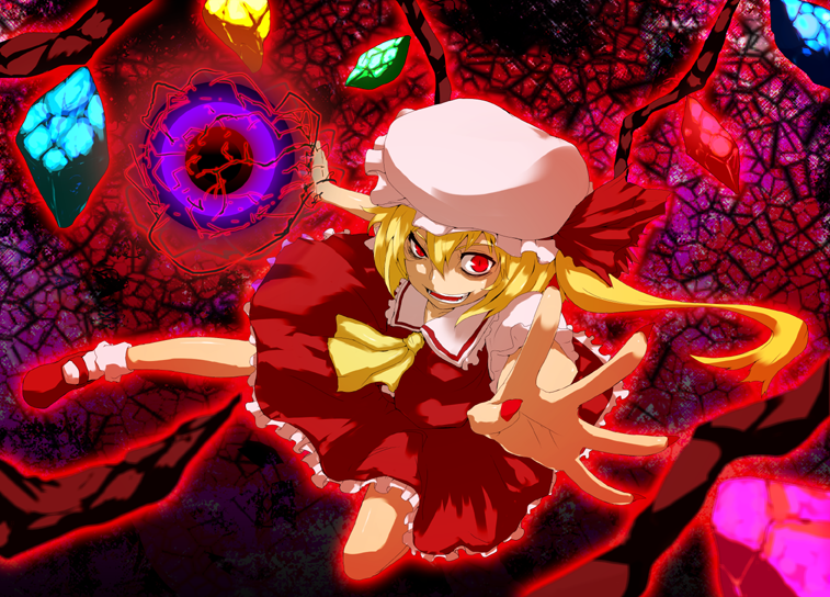 flandre_scarlet hat red_eyes side_ponytail solo soubi touhou wings