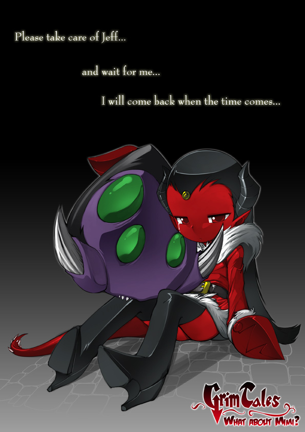 arthropod black_hair bleedman boots clothing crying dead demon english_text female grim_tales_from_down_below hair head her jeff_the_spider loli male mimi red red_body red_eyes sad sitting spider tail text the_grim_adventures_of_billy_and_mandy webcomic young